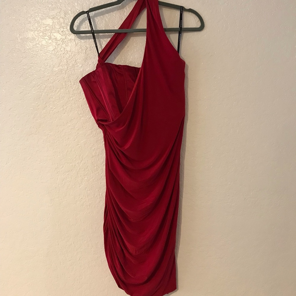 Red corset dress from Bebe